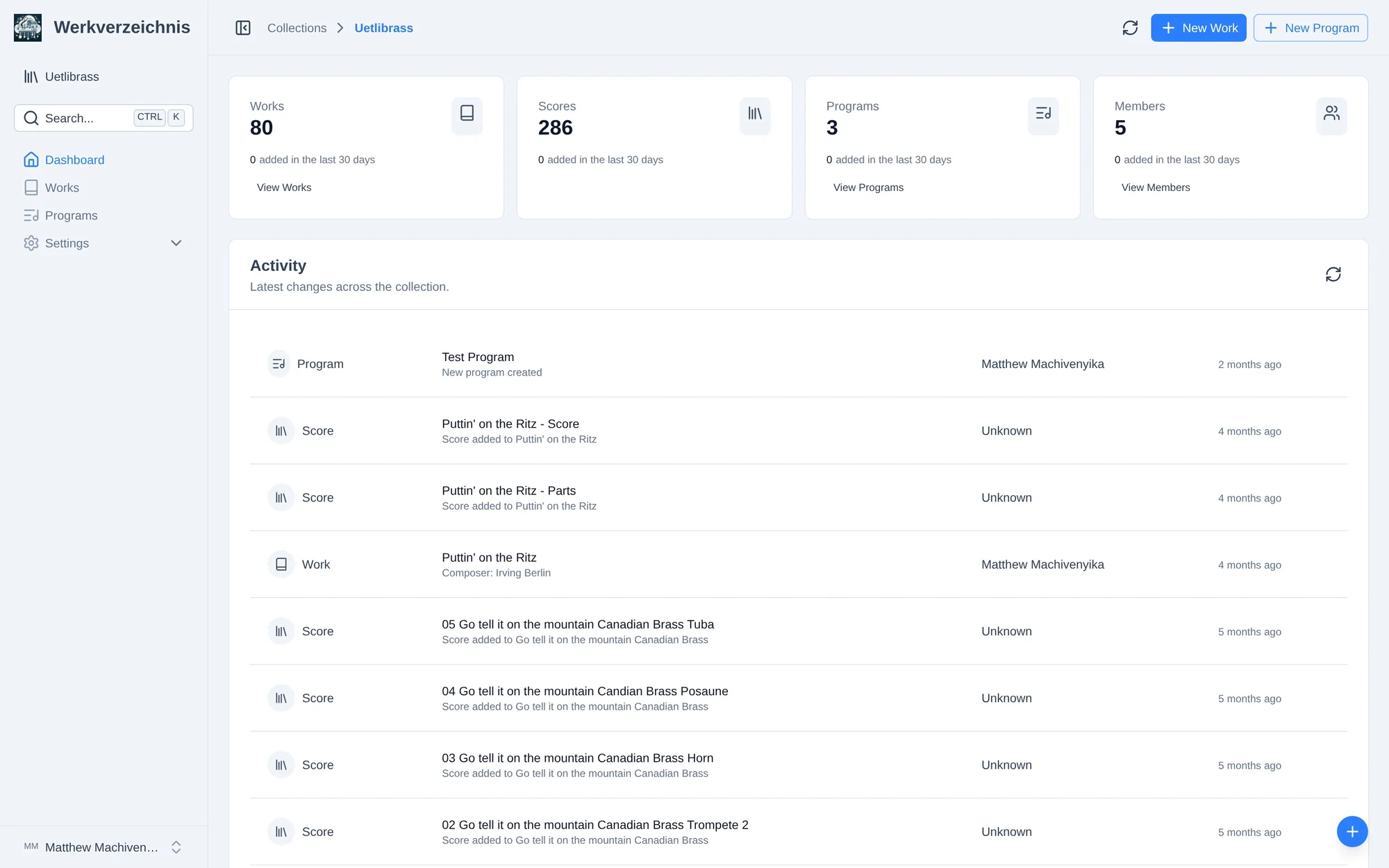 Collection dashboard